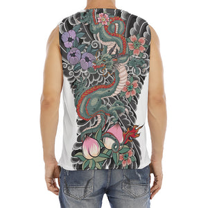 Green Japanese Dragon Tattoo Print Men's Fitness Tank Top