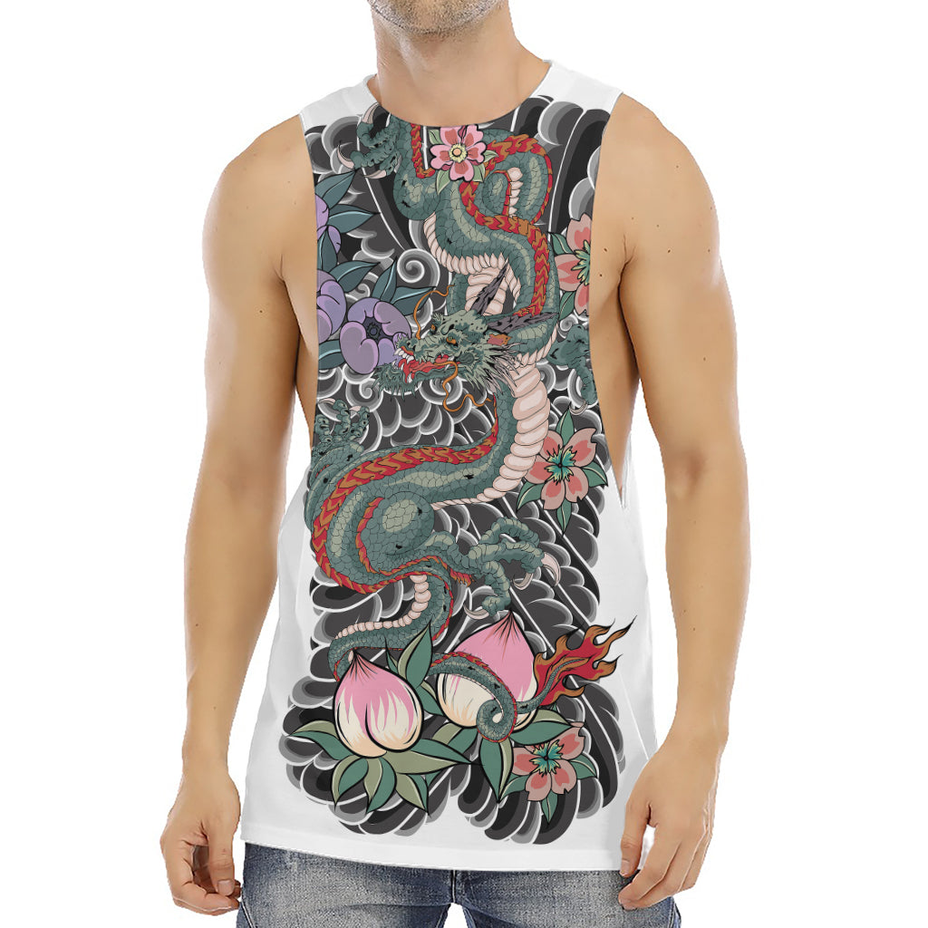 Green Japanese Dragon Tattoo Print Men's Muscle Tank Top