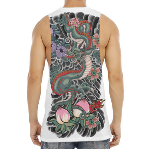 Green Japanese Dragon Tattoo Print Men's Muscle Tank Top