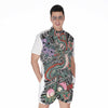 Green Japanese Dragon Tattoo Print Men's Rompers