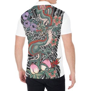 Green Japanese Dragon Tattoo Print Men's Shirt