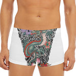 Green Japanese Dragon Tattoo Print Men's Short Boxer Briefs