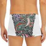 Green Japanese Dragon Tattoo Print Men's Short Boxer Briefs