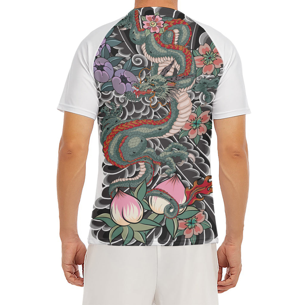 Green Japanese Dragon Tattoo Print Men's Short Sleeve Rash Guard