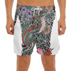 Green Japanese Dragon Tattoo Print Men's Split Running Shorts