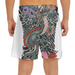 Green Japanese Dragon Tattoo Print Men's Split Running Shorts