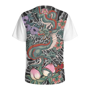 Green Japanese Dragon Tattoo Print Men's Sports T-Shirt