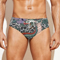 Green Japanese Dragon Tattoo Print Men's Swim Briefs