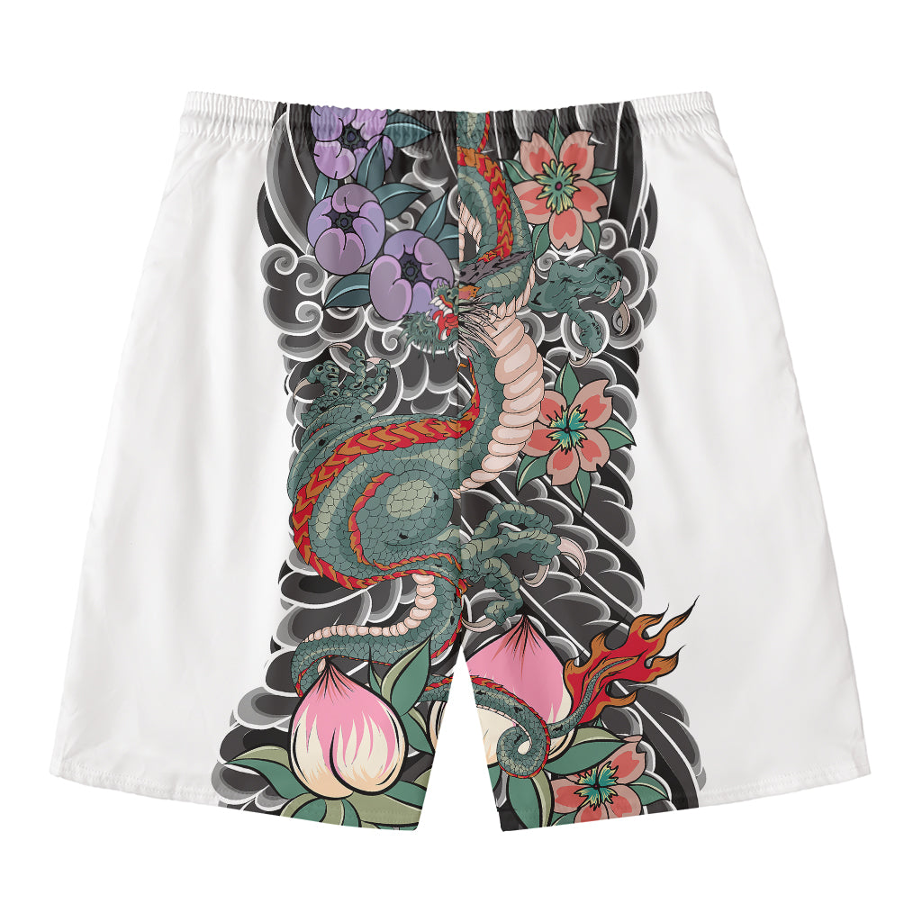 Green Japanese Dragon Tattoo Print Men's Swim Trunks