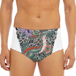 Green Japanese Dragon Tattoo Print Men's Triangle Swim Briefs