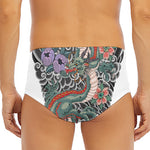 Green Japanese Dragon Tattoo Print Men's Triangle Swim Briefs