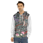 Green Japanese Dragon Tattoo Print Men's Velvet Pullover Hoodie