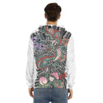Green Japanese Dragon Tattoo Print Men's Velvet Pullover Hoodie