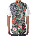 Green Japanese Dragon Tattoo Print Men's Velvet T-Shirt