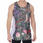 Green Japanese Dragon Tattoo Print Men's Velvet Tank Top