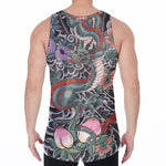 Green Japanese Dragon Tattoo Print Men's Velvet Tank Top