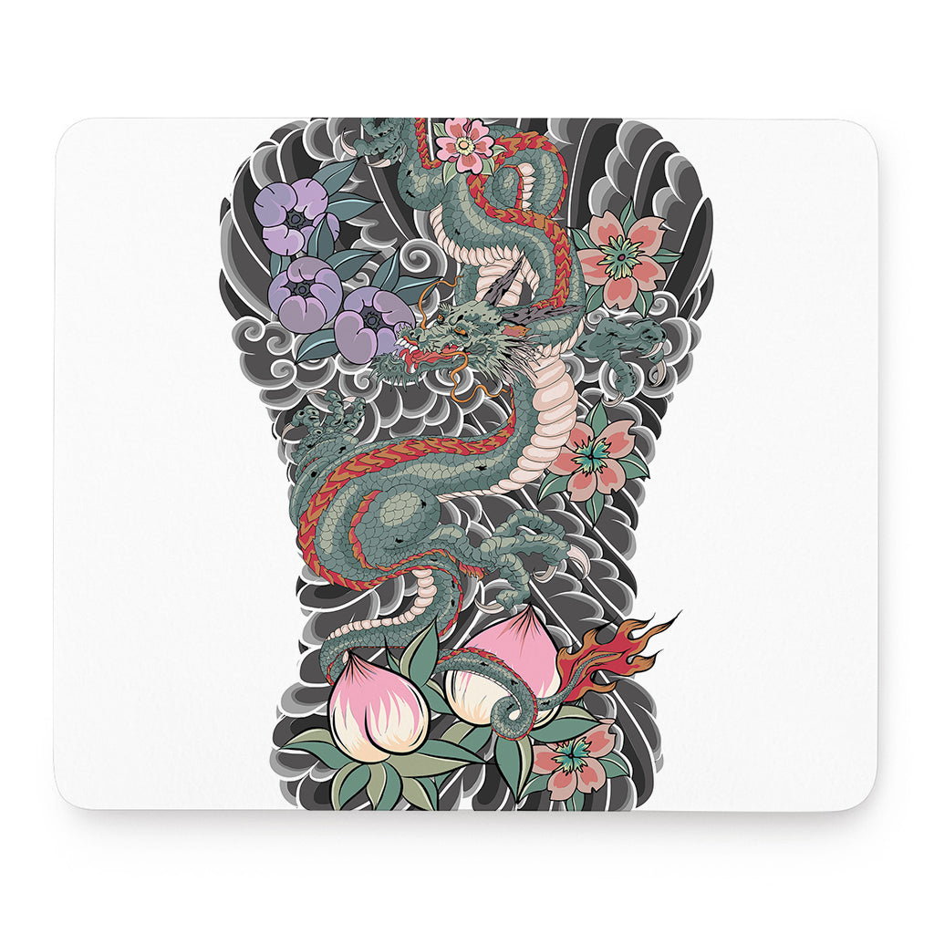 Green Japanese Dragon Tattoo Print Mouse Pad