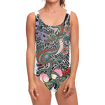 Green Japanese Dragon Tattoo Print One Piece Swimsuit