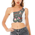 Green Japanese Dragon Tattoo Print One Shoulder Crop Top