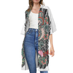 Green Japanese Dragon Tattoo Print Open Front Beach Cover Up