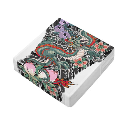 Green Japanese Dragon Tattoo Print Outdoor Seat Cushion Cover