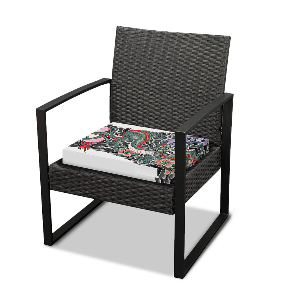 Green Japanese Dragon Tattoo Print Outdoor Seat Cushion Cover