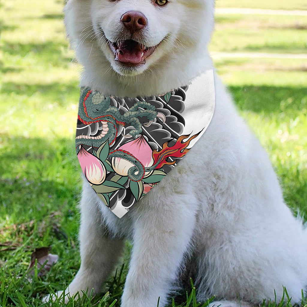 Green Japanese Dragon Tattoo Print Over The Collar Dog Bandana