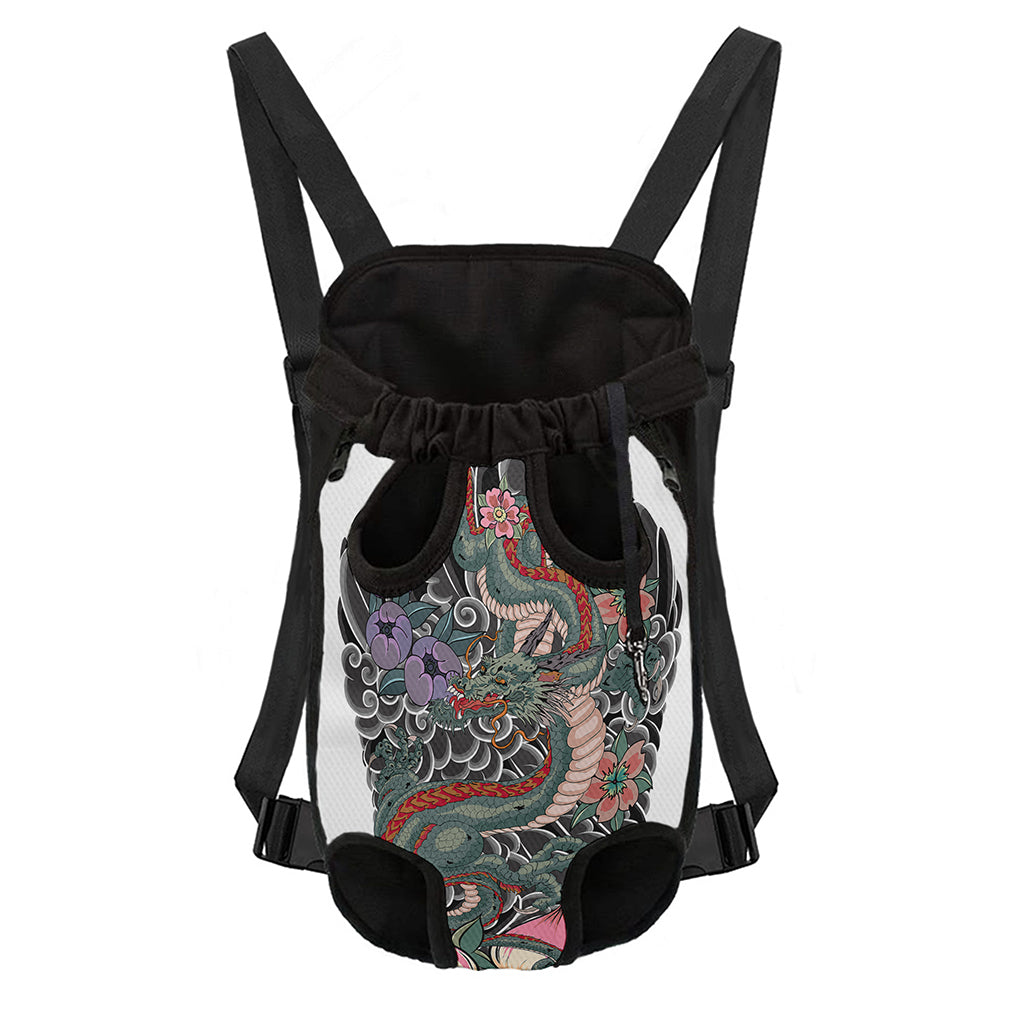 Green Japanese Dragon Tattoo Print Pet Carrier Backpack
