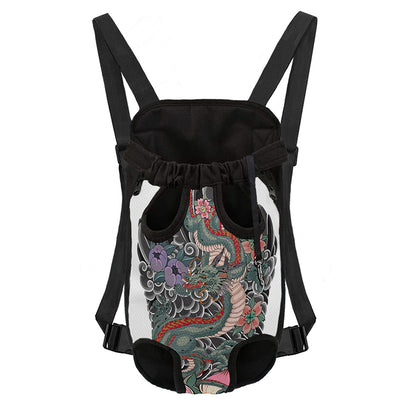 Green Japanese Dragon Tattoo Print Pet Carrier Backpack