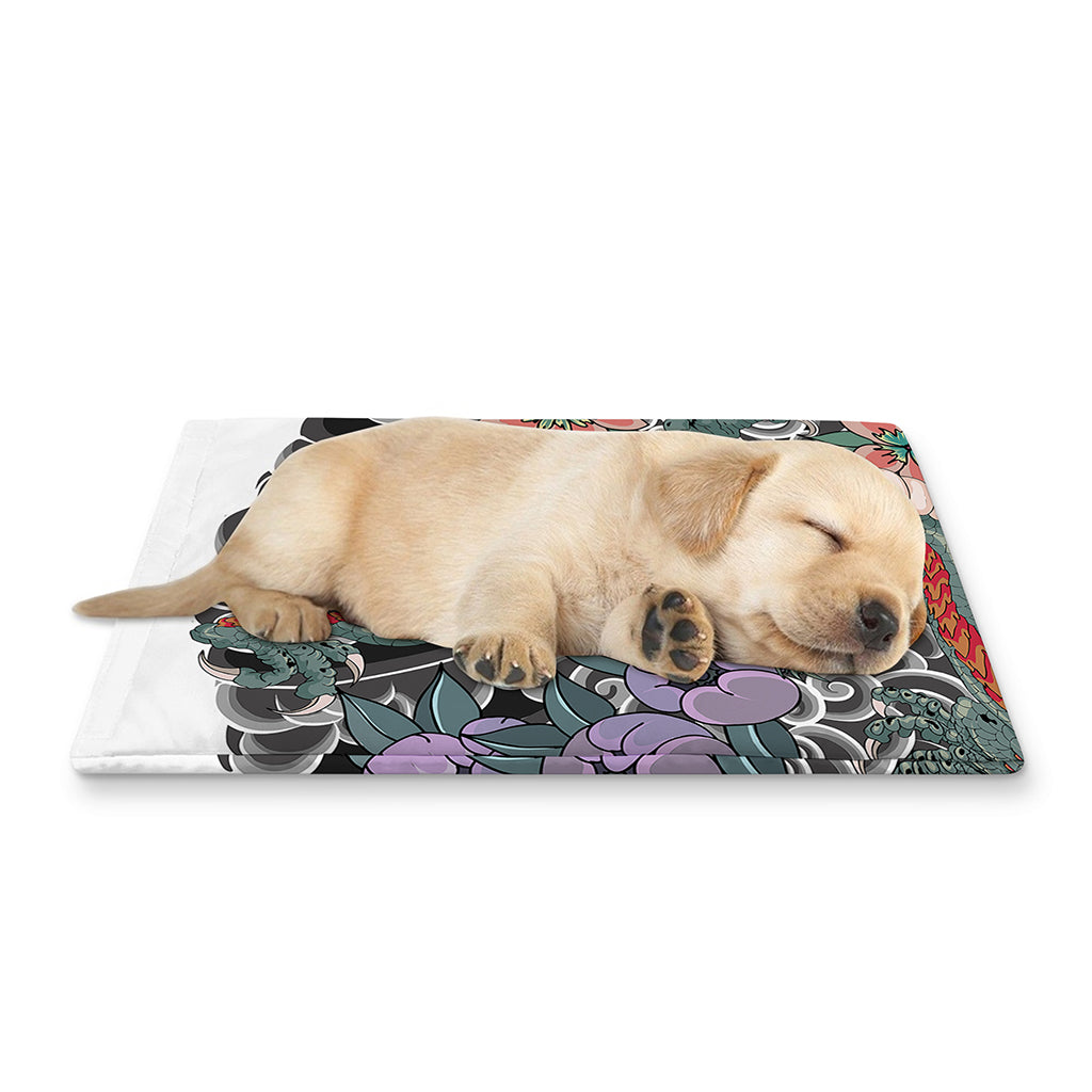 Green Japanese Dragon Tattoo Print Pet Cooling Mat Cover