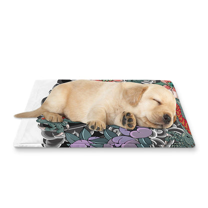 Green Japanese Dragon Tattoo Print Pet Cooling Mat Cover