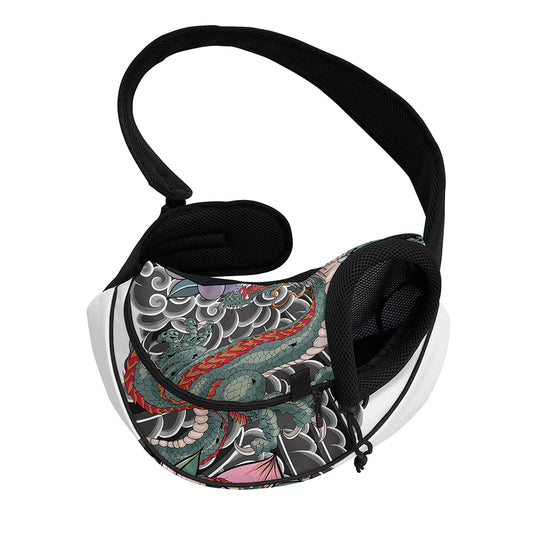 Green Japanese Dragon Tattoo Print Pet Sling Carrier