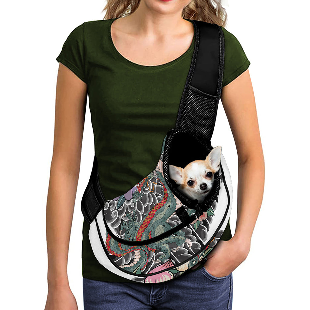 Green Japanese Dragon Tattoo Print Pet Sling Carrier