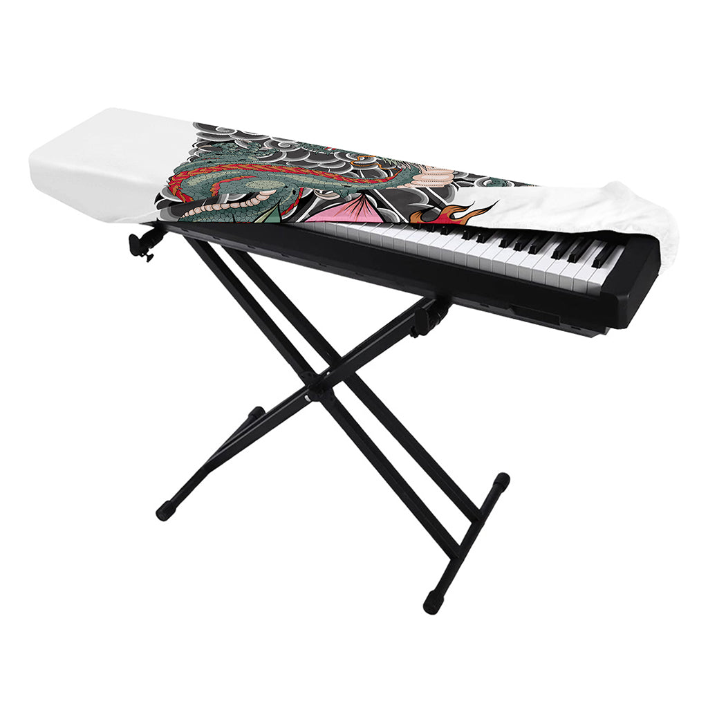 Green Japanese Dragon Tattoo Print Piano Keyboard Cover