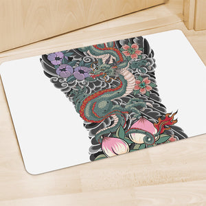 Green Japanese Dragon Tattoo Print Polyester Doormat