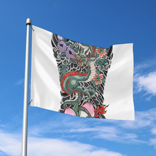 Green Japanese Dragon Tattoo Print Polyester Flag