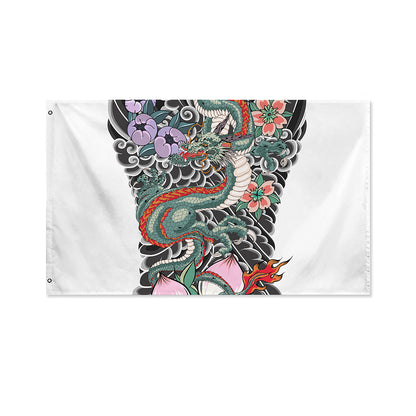 Green Japanese Dragon Tattoo Print Polyester Flag