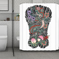 Green Japanese Dragon Tattoo Print Polyester Shower Curtain