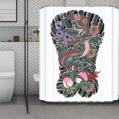 Green Japanese Dragon Tattoo Print Polyester Shower Curtain