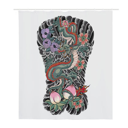 Green Japanese Dragon Tattoo Print Polyester Shower Curtain