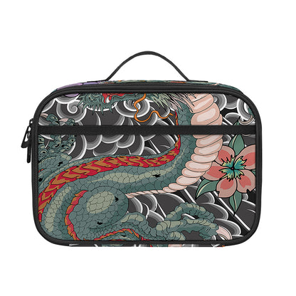 Green Japanese Dragon Tattoo Print Portable Lunch Bag