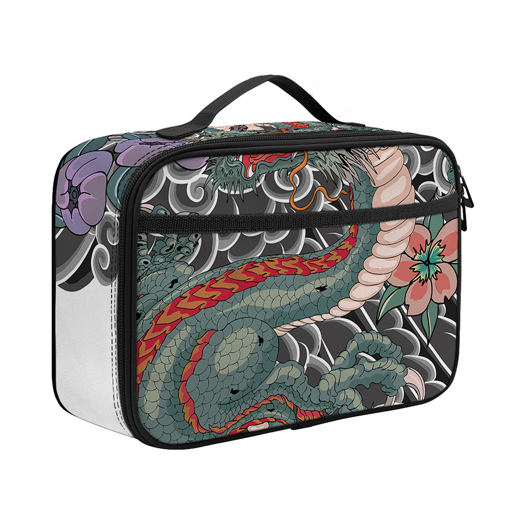 Green Japanese Dragon Tattoo Print Portable Lunch Bag