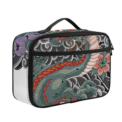 Green Japanese Dragon Tattoo Print Portable Lunch Bag