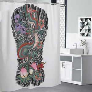 Green Japanese Dragon Tattoo Print Premium Shower Curtain