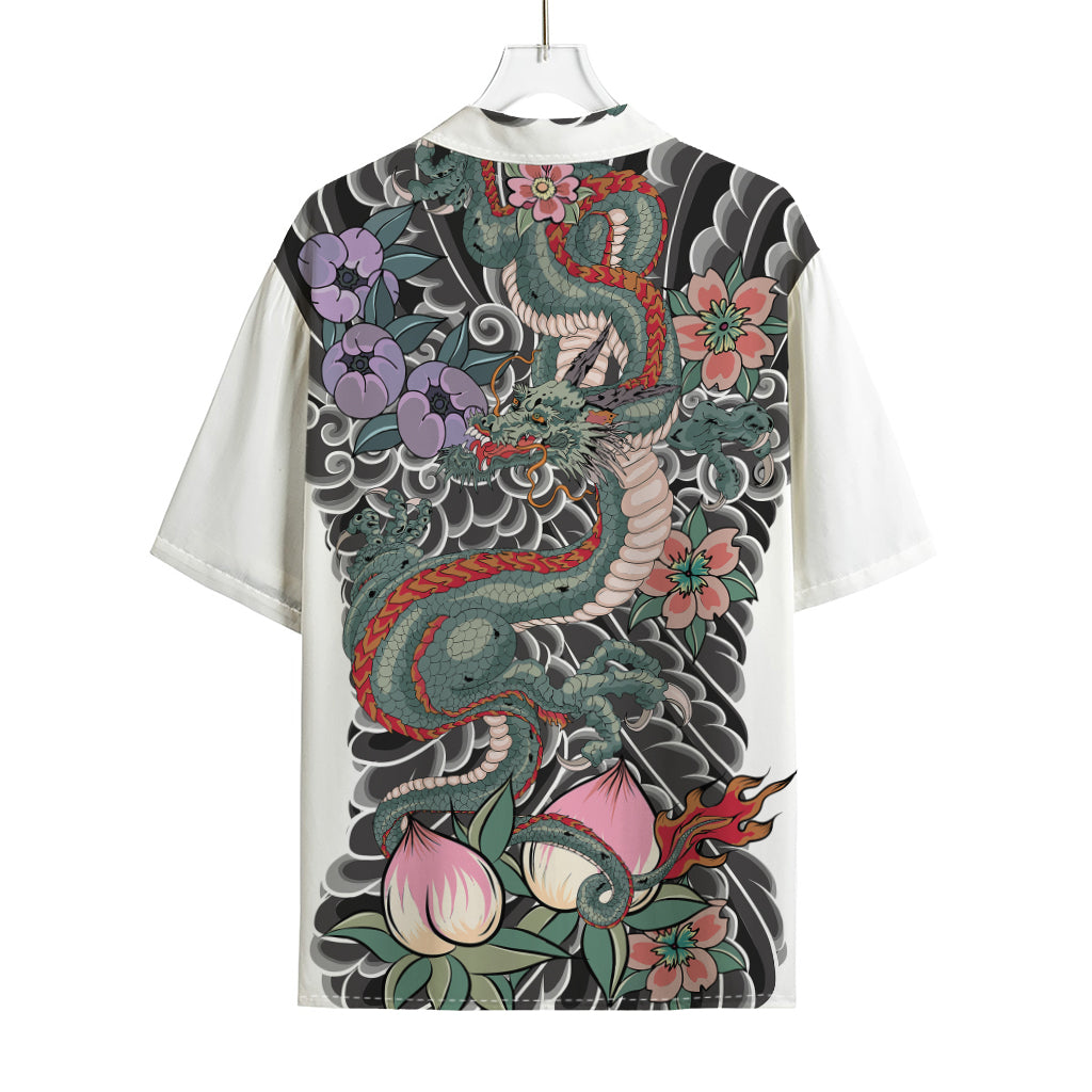 Green Japanese Dragon Tattoo Print Rayon Hawaiian Shirt