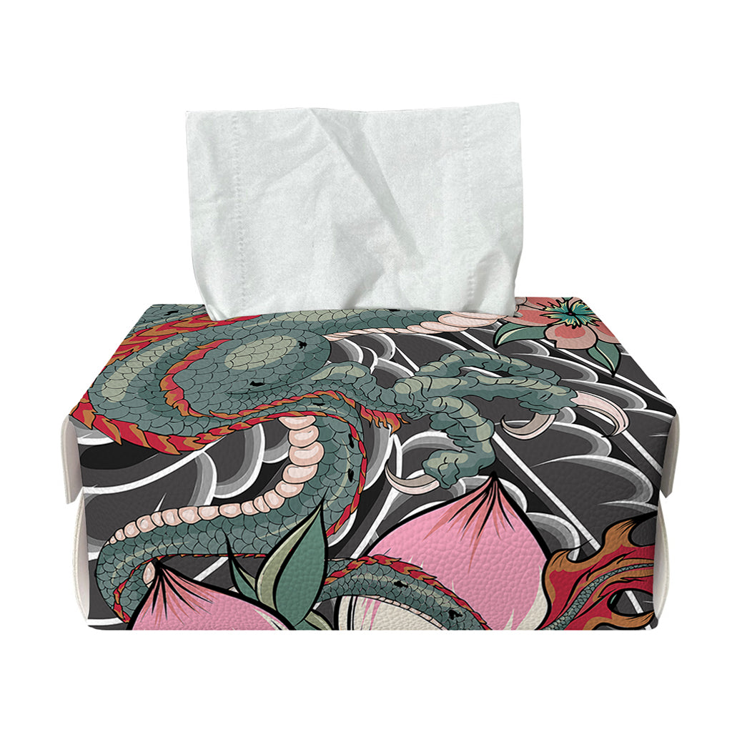 Green Japanese Dragon Tattoo Print Rectangle Tissue Box Cover