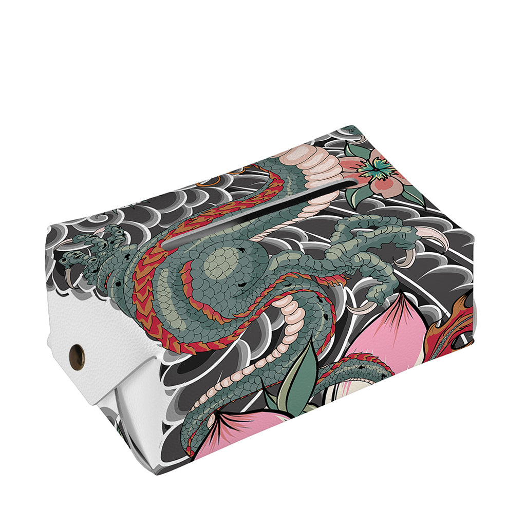Green Japanese Dragon Tattoo Print Rectangle Tissue Box Cover