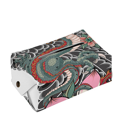 Green Japanese Dragon Tattoo Print Rectangle Tissue Box Cover