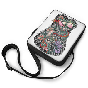 Green Japanese Dragon Tattoo Print Rectangular Crossbody Bag