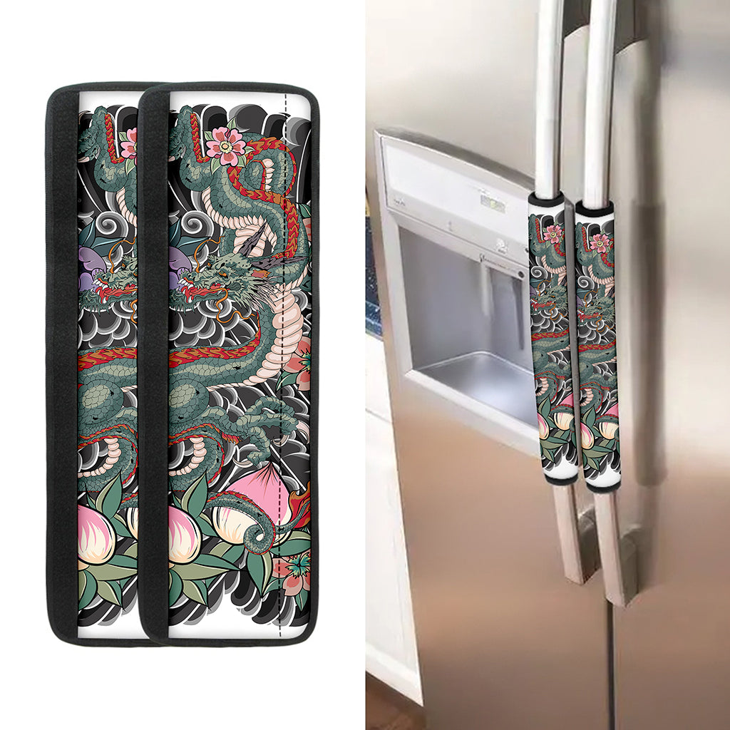 Green Japanese Dragon Tattoo Print Refrigerator Handle Covers